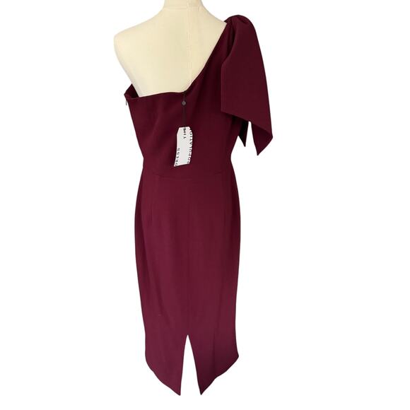 Dress the Population Tiffany One Shoulder Midi‎ Dress Burgundy Size Large NWT - Picture 3 of 13